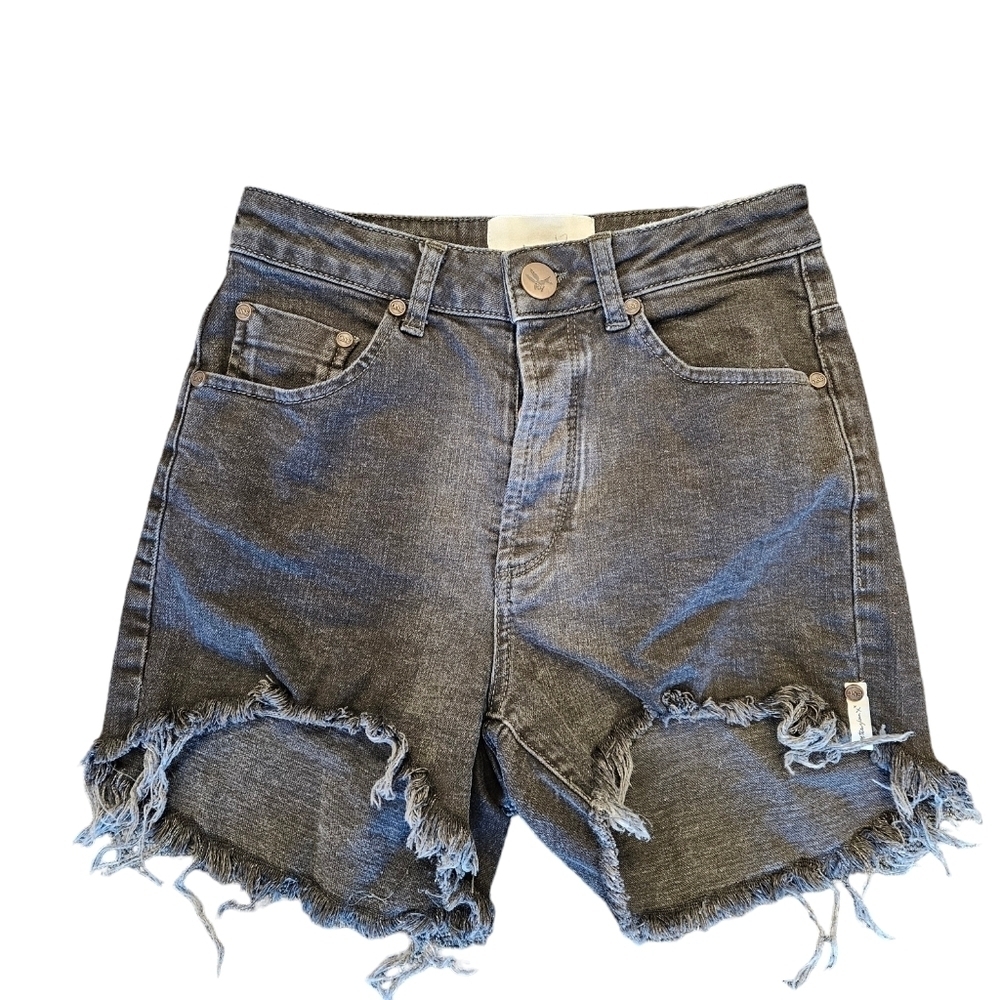 One Teaspoon High Waist Bonitas Faded Black Button Fly Cutoff Shorts